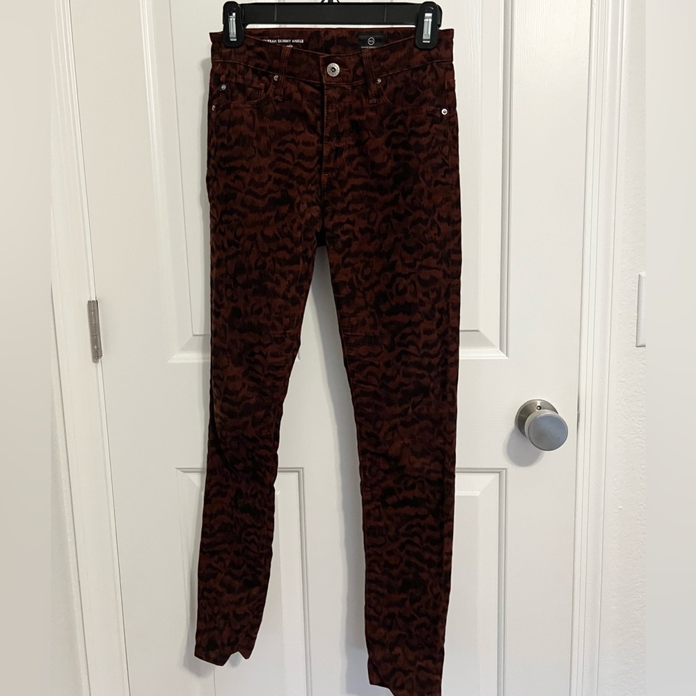 AG Adriano Goldschmied Farrah skinny ankle vintage leopard velvet pant Sz 25